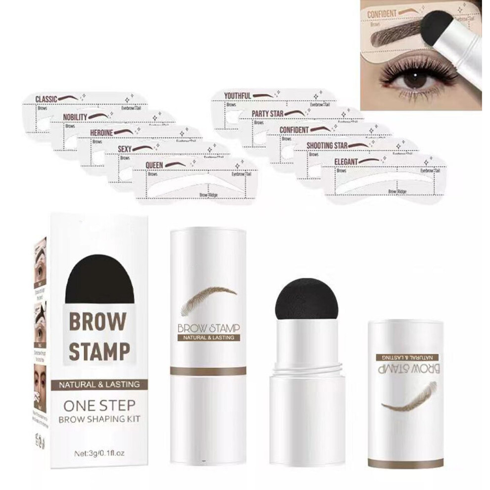 Brown Eyebrow Stamp Kit With 10 Reusable Stencils, Waterproof Longlasting Light Brow Powder