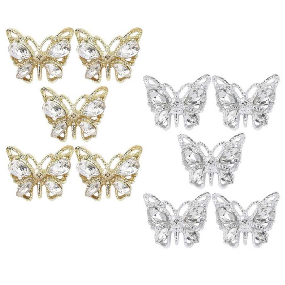 Light 10Pcs Sparkling Butterfly Nail Art Charms With Rhinestones For Gel And Acrylic Nails