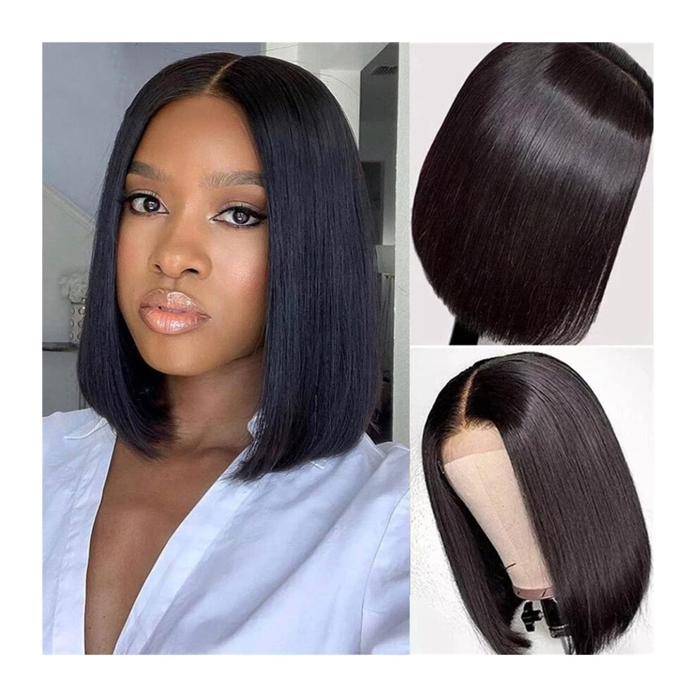 Unisex Bob Lace Front Wig 13X4 Blunt Cut Human Hair, Short Straight Preplucked Natural Hairline