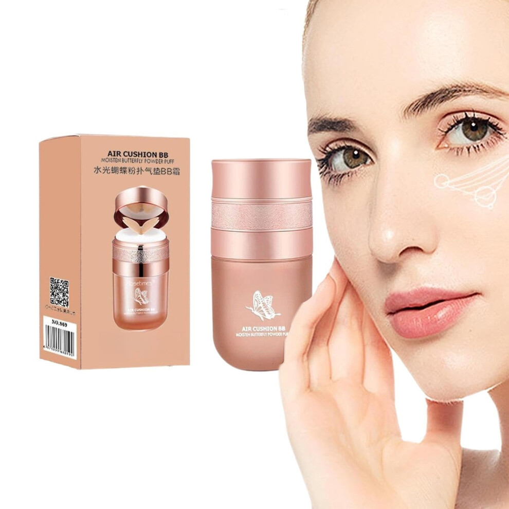 Cream Korean Dewy Cushion Foundation Bb Cc With Puff, Lightweight Buildable Coverage