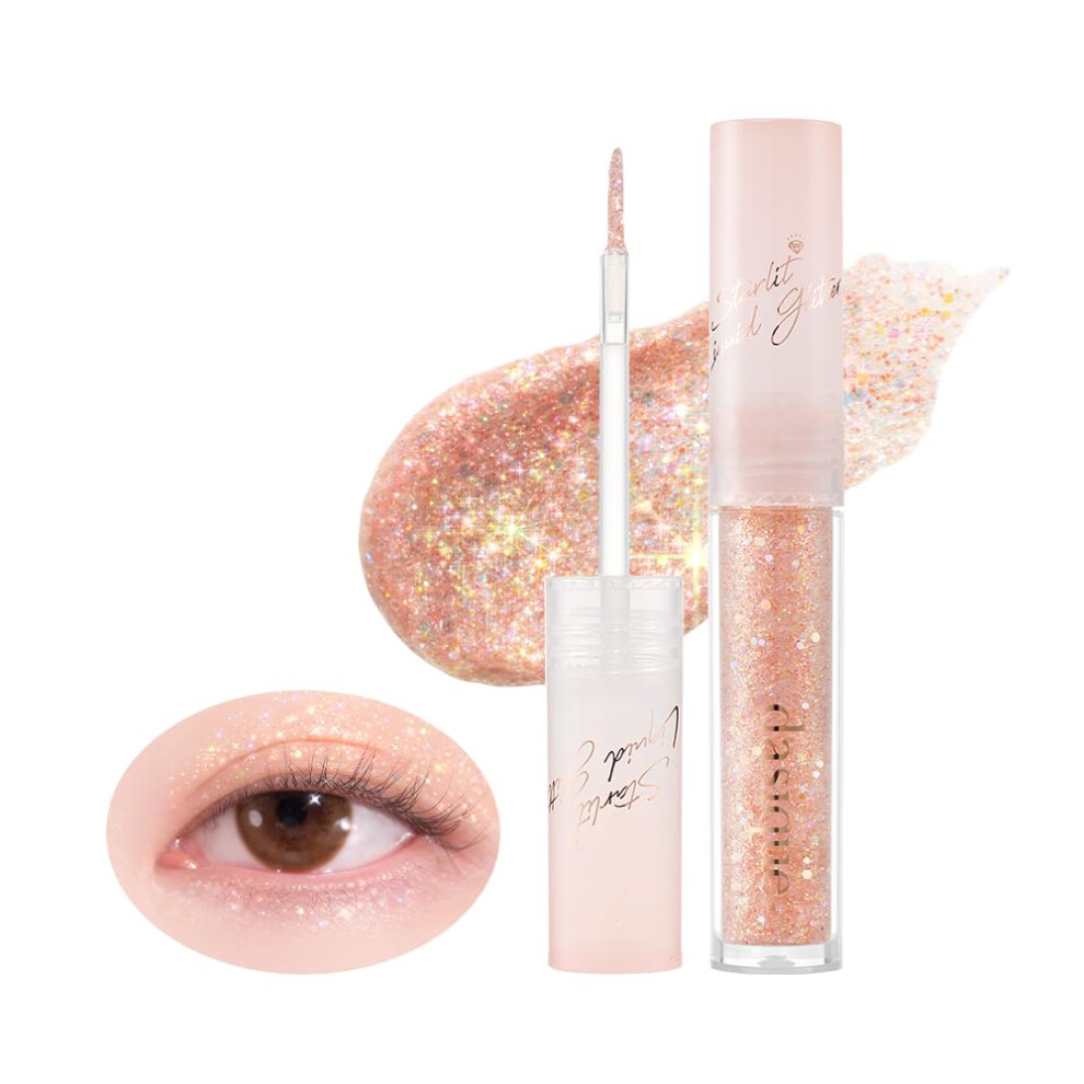Coral Liquid Glitter Eyeshadow 07 Moon Stone Shimmer, Long Lasting Quick Drying Eye Makeup