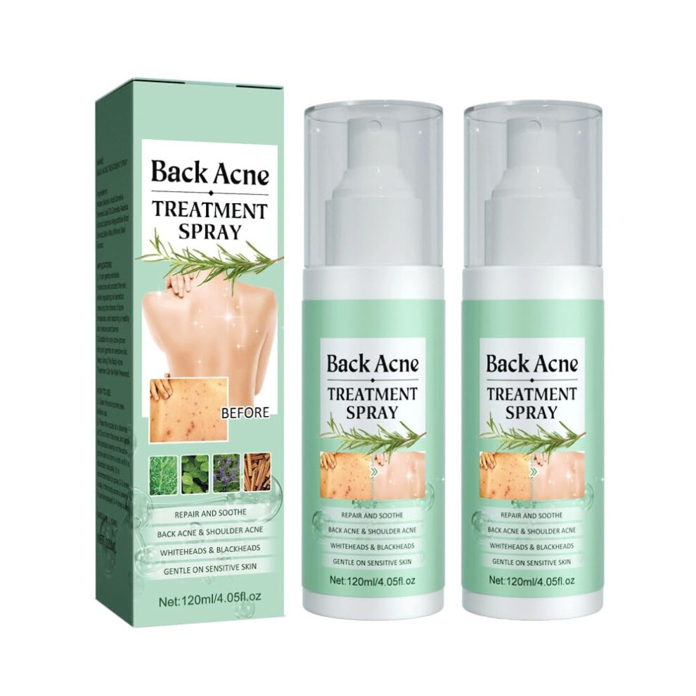 Back Acne Spray for Clear Skin, Body Acne Treatment with Herbal Oil Control Formula, 2 Pack