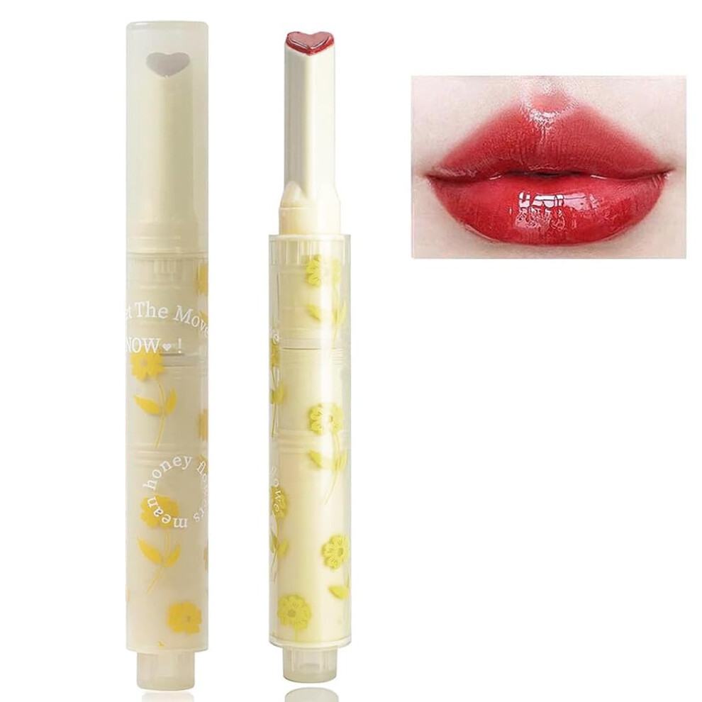 Lip Gloss with HeartShaped Jelly Lipstick, Hydrating Tinted Lip Balm, LongLasting Vivid Color 03#