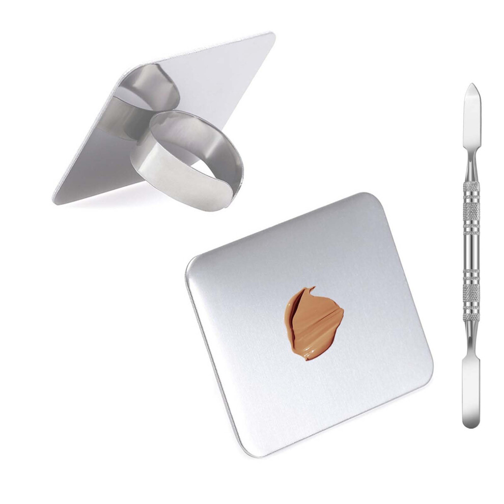 Makeup Mixing Palette Stainless Steel Ring Shape with Spatula for Foundation Lipstick Pigments