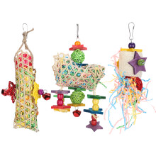 Natural Wood Toys Parrot Cage Hanging Toy Bird Entertainment Set Safe Natural Material Toy Bird Chewing Toys With Foraging Shredder Features