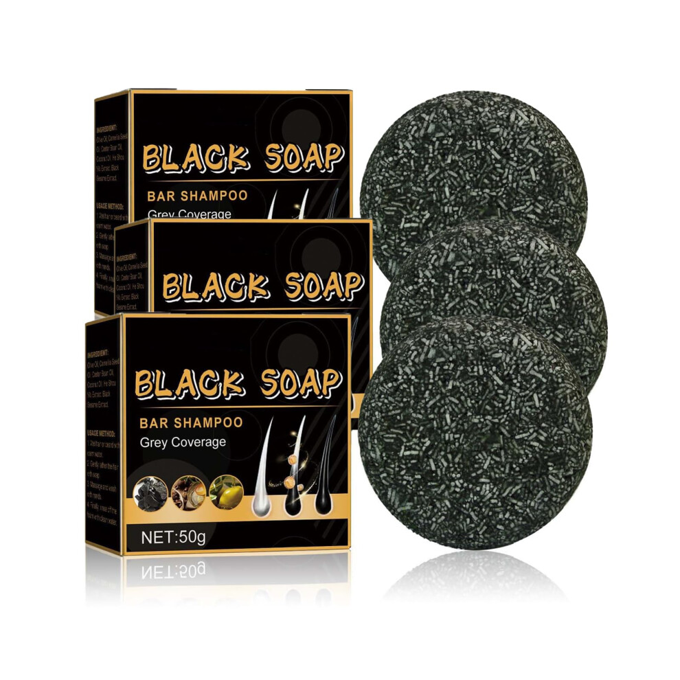Gray Hair Shampoo Bar 3pcs  Natural Hair Darkening Soap for Gray Reduction and Color Restore