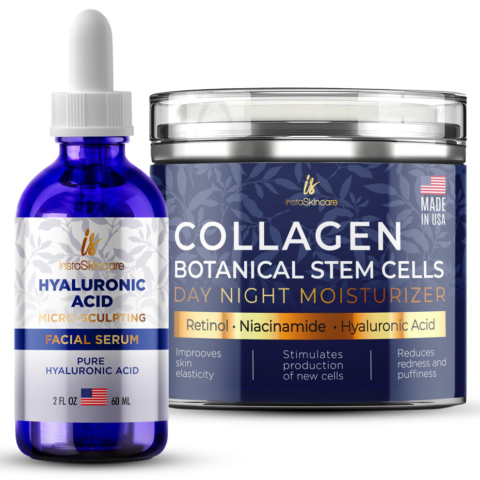Cream Hyaluronic Acid Serum And Collagen Face Set For Deep Hydration And Firmness Support