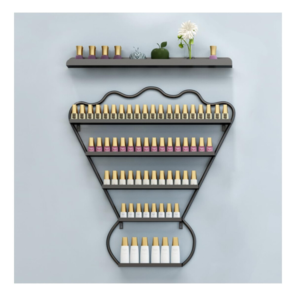 Black 5 Tier Wall Mounted Nail Polish Organizer Rack, Steel Spillproof Shelf For Salon, Set Of 2