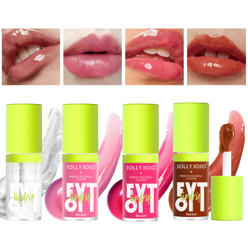 Korean Tinted Lip Oil Set Hydrating Plumping Gloss Long Lasting Buildable Color Stain 4 Pcs