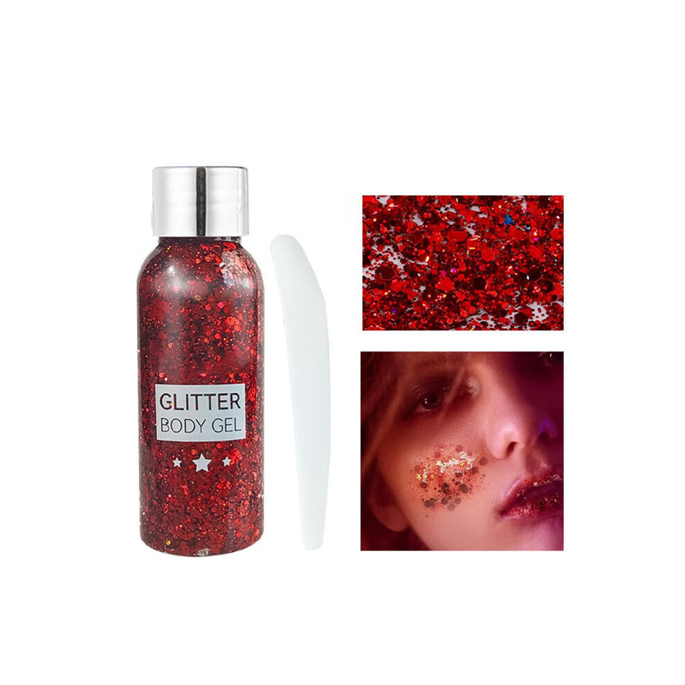 Holographic Glitter Gel with Chunky Sequin, Long Lasting Waterproof Face and Body Festival Makeup