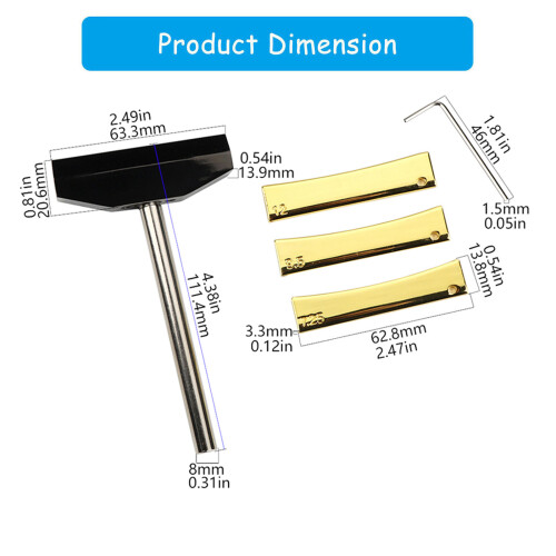 Luthier Grade Fret Pressing Tool Set Includes 3 Brass Inserts 2
