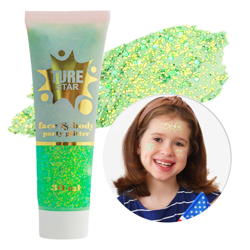 Face and Body Glitter Gel Chameleon Green Color Shift Holographic Chunky for Festival Makeup