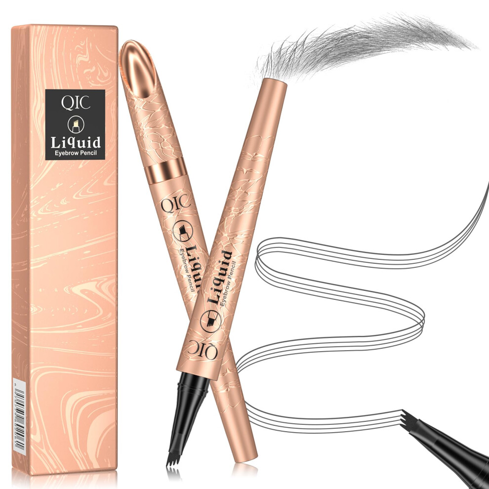 Waterproof Microblading Eyebrow Pen with 4 Tip Precision, LongLasting Natural Gray Eyebrow Pencil