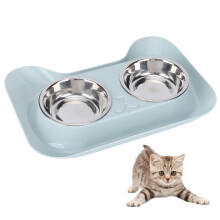 Dubbele voerbakken van roestvrij staal met verhoogde bodem, antislip, morsbestendig, waterdicht en stevig, lekvrij ontwerp. Geschikt voor katten en
