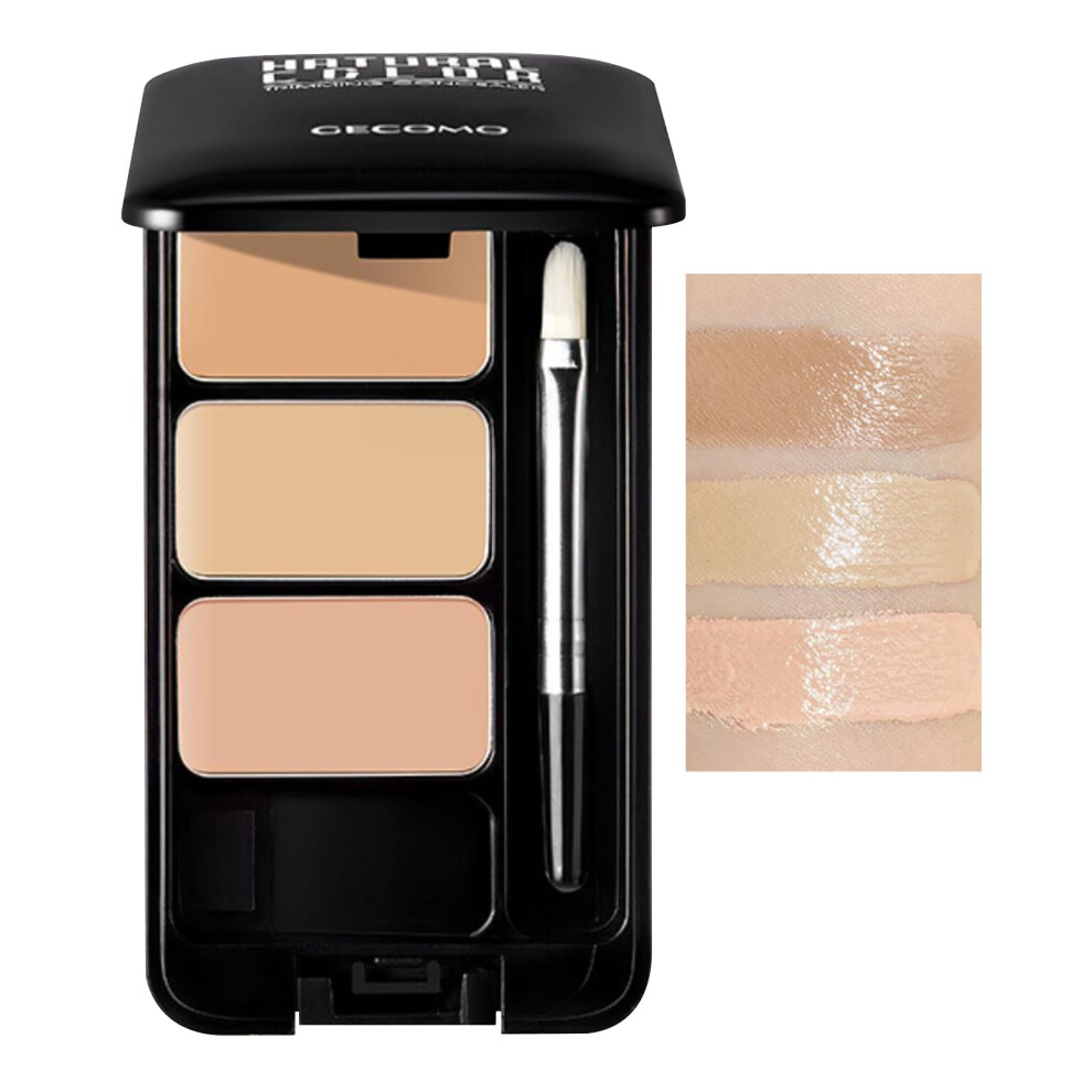 Dark Waterproof Full Coverage Concealer Palette, 3Color Corrector For Circles And Blemishes With Brush