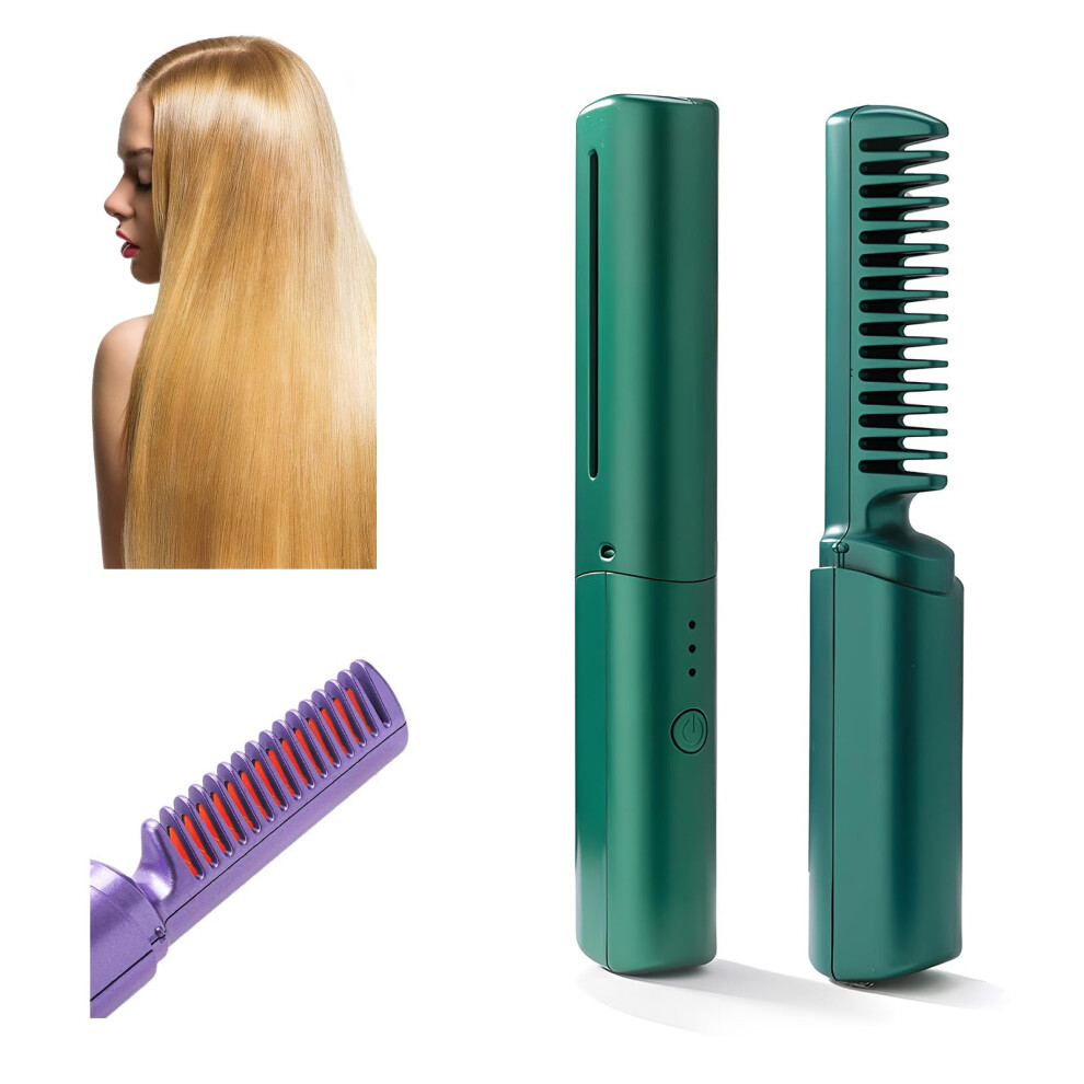 Cordless Hair Straightener Brush with Ceramic Teeth, 3 Heat Settings, Rechargeable Travel Flat Iron