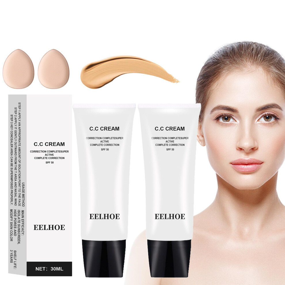 Cream Cc Spf 50 Waterproof Color Correcting For Mature Skin, Natural Finish, 2Pcs