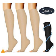 (XXL,Skin)(3 Pairs) S-XXL Compression Socks Knee High 20-30mmHg Graduated Mens Womens