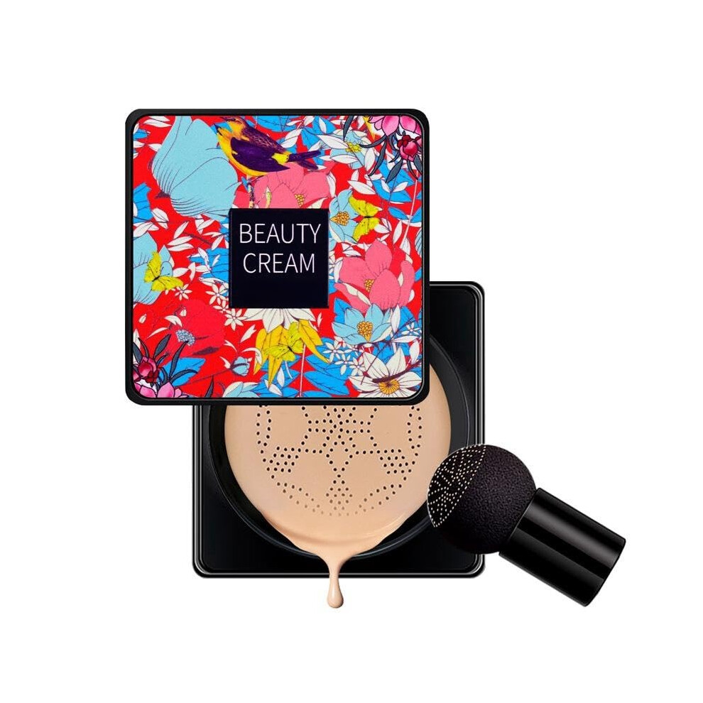 Air Cushion CC Cream with Mushroom Head Sponge, Lightweight Moisturizing Nude Foundation Ivory