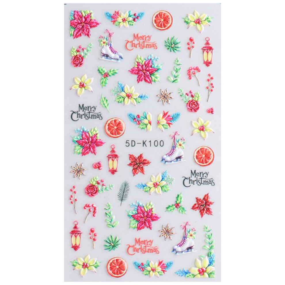 Christmas Nail Art Stickers 3D Embossed Santa Snowflake Elk Decals for Festive Holiday Manicures