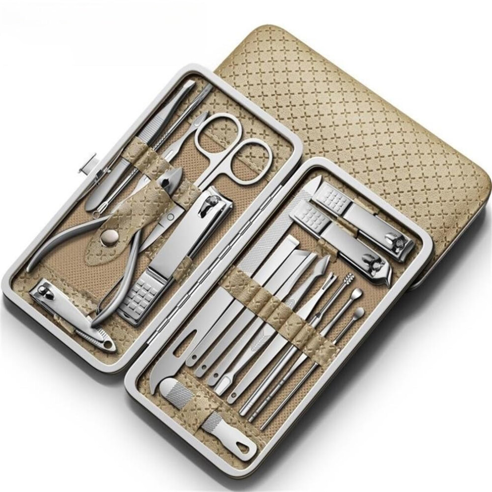 19 in 1 Stainless Steel Manicure Set Golden Nail Clipper Pedicure Kit for Travel Grooming