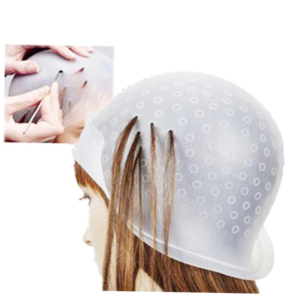 Hair Highlighting Cap Set with Needle Hook, Reusable Silicone Hair Dye Cap for Salon Highlights