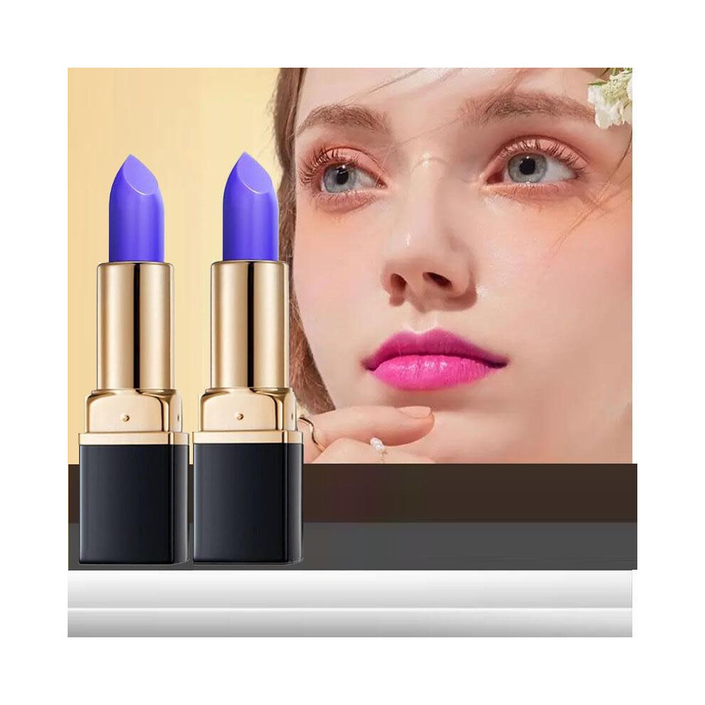 Blue,Pink Color Changing Lipstick Set With Moisturizing Lip Balm, Blue To Pink Temperature Sensitive Tint