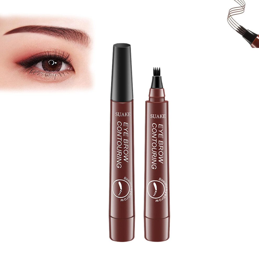 Brown Microblading Eyebrow Pen With 4 Tip Micro Fork, Waterproof Longlasting Reddish