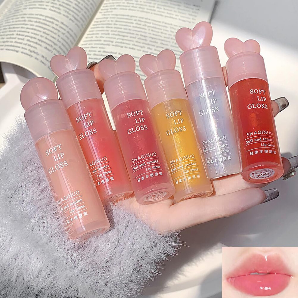 Lip Gloss and Lip Oil Set 6 Colors with Shimmer, Plumping and Hydrating Glass Lip Shine