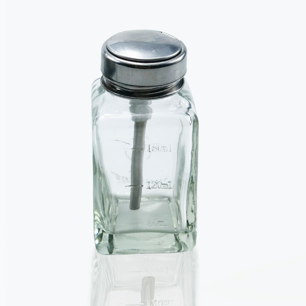 180ml Glass Pump Dispenser for Nail Polish Remover and Makeup, Thickened Lockable Bottle