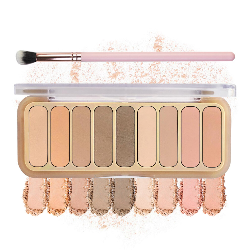 Cream Neutral Matte 9 Color Eyeshadow Palette With Brush, Longlasting Velvet Nude Shades 04 Milk Tea