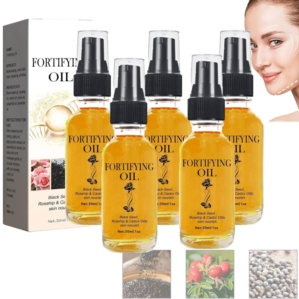 Black Castor Seed Rosehip Face Serum Set Of 5, Hydrating Anti Aging Collagen Boost Oil