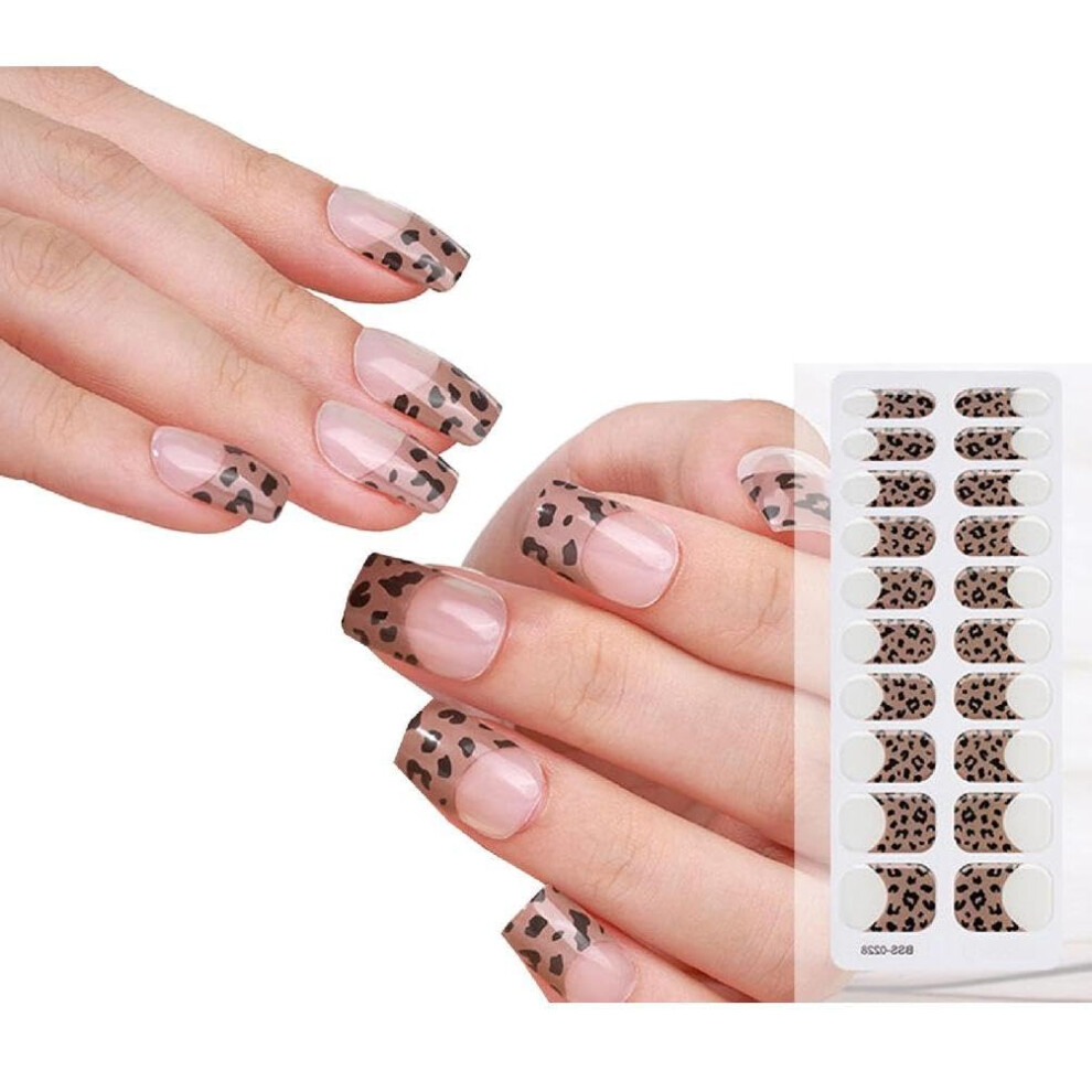 20pcs Semi Cured Gel Nail Strips for Women, LongLasting Glossy UV Cure French Tip Nail Stickers