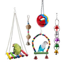 Altalena per uccelli in legno naturale, amaca da appendere e da masticare, scala da arrampicata, accessori colorati per gabbie per uccelli,