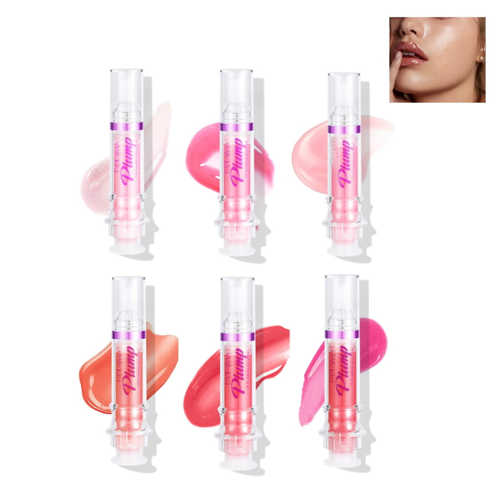 Lip Plumping Gloss and Oil Set with Chili Extract, Instant Fuller Lips, Hydrating Shine, 6 Shades