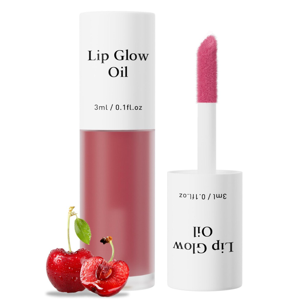 Cherry Red Plumping Lip Oil with Deep Hydration and Sheer Tint for Dry Lips