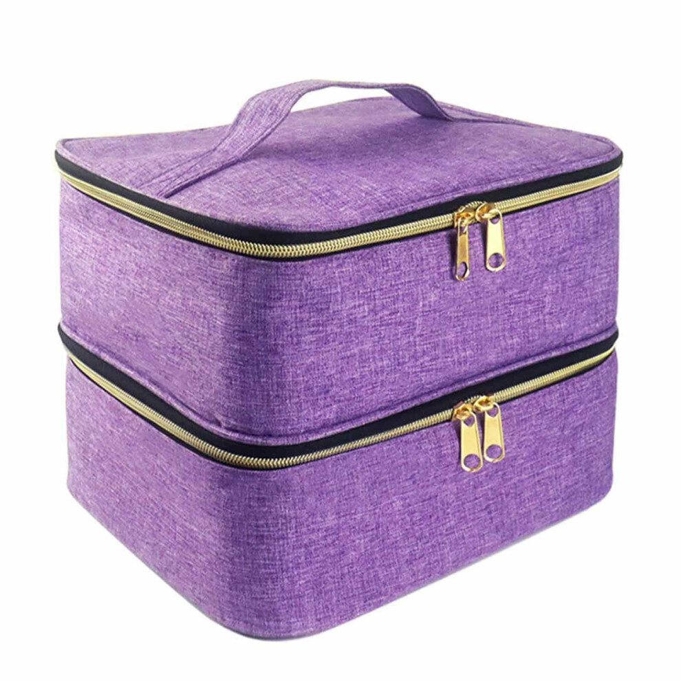 Purple Double Layer Nail Polish Storage Bag With Organized Dual Compartments, Travel Case,