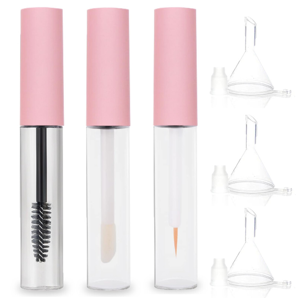 Pink Empty Mascara Tube 3Pcs 10Ml Refillable Mascara Wand Eyeliner And Lip Gloss Set For Castor Oil