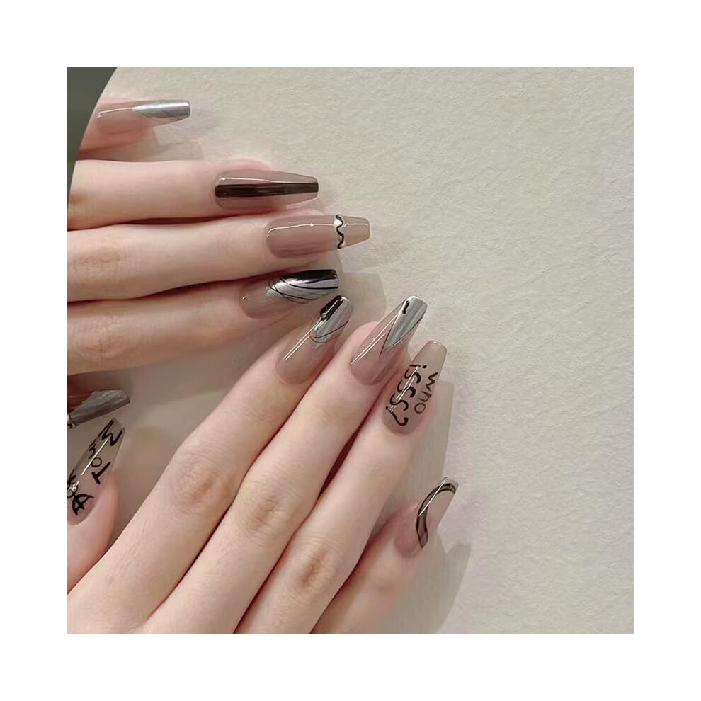 Press On Nails Kit  Glossy Short Almond Shape, Reusable Fake Nails with 12 Sizes for Easy Home Application