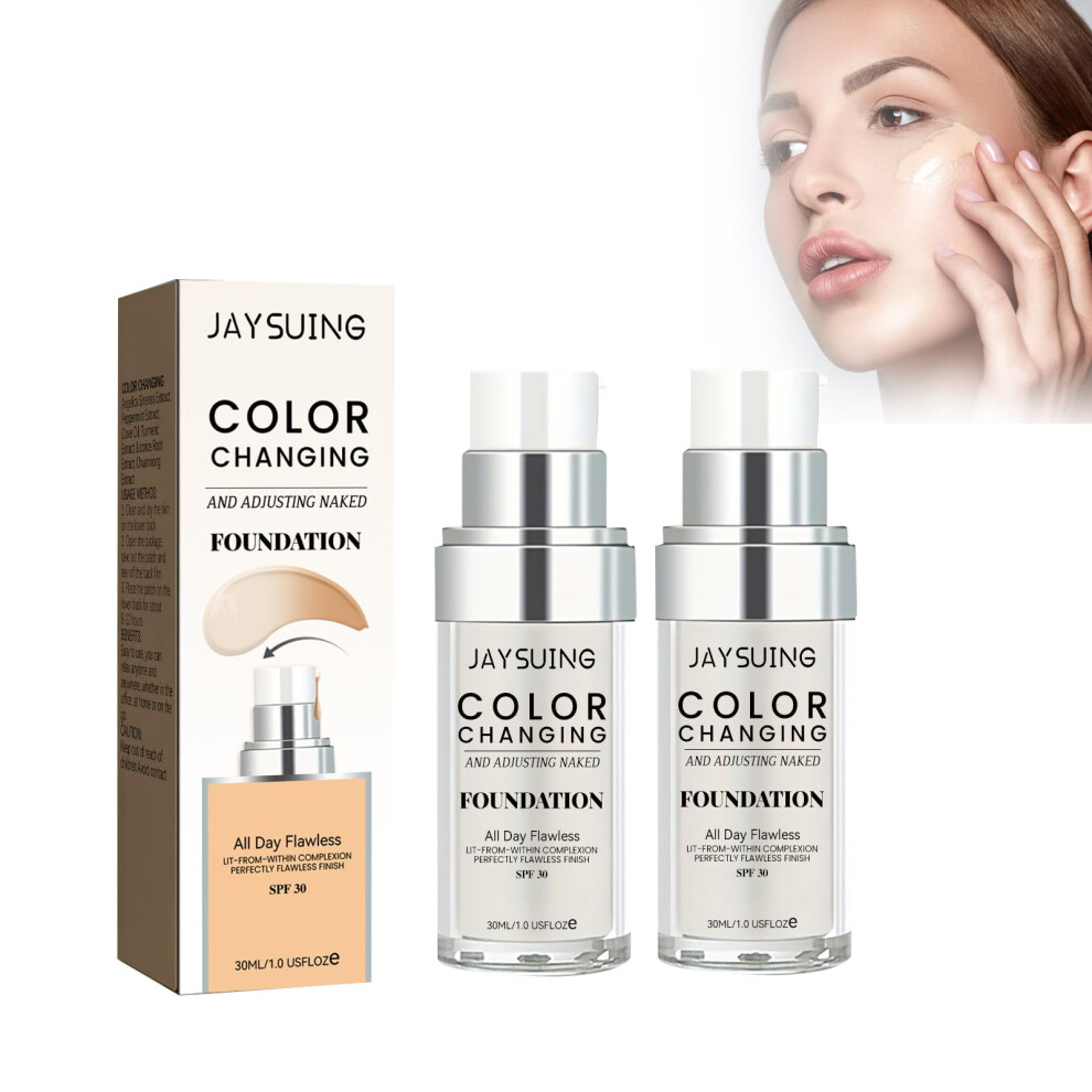Beige Color Changing Liquid Foundation 2Pcs With Spf 15, Selfadjusting Full Coverage Moisturizing
