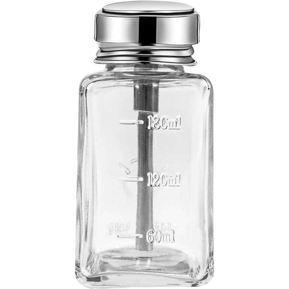 180ml Glass Nail Polish Remover Pump Bottle with Metal Flip Cover, Refillable Dispenser for Alcohol