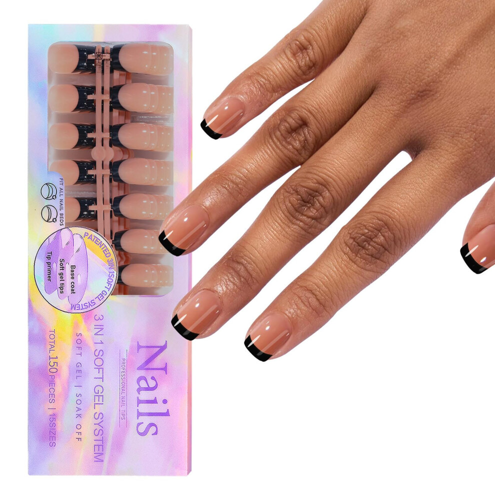 150pcs PreColored French Press On Nails with Preapplied Primer Base Coat, 14 Sizes Gel Nail Tips