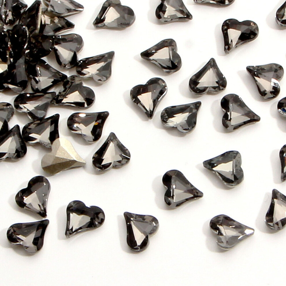 Black 50Pcs Heart Nail Charms 3D Rhinestone Nail Gems Glossy Crystal Decorations For Valentines