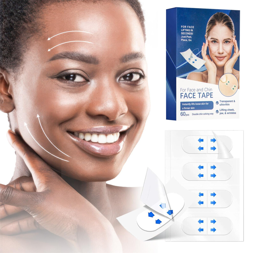 60 PCS Invisible Face Lift Tape Waterproof Breathable for Instant Facial Contouring and Double Chin