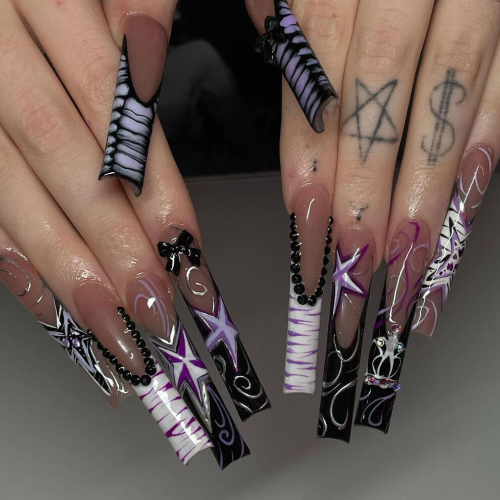 Press On Nails Handmade Gel Finish Luxury Fake Nails with Diamonds Medium Size Y2K Nail Extensions