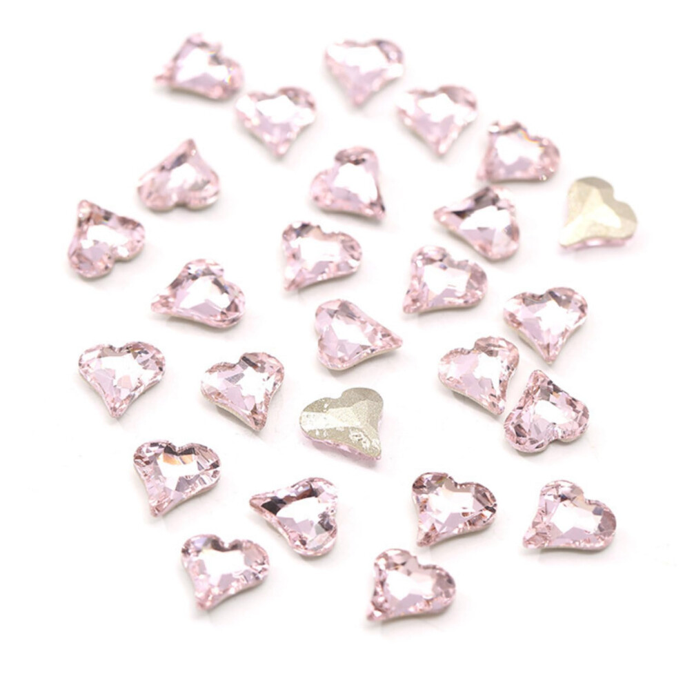 Pink 50Pcs Heart Nail Charms 3D Rhinestone Decorations Sparkling Crystal Gems For Valentine's Day