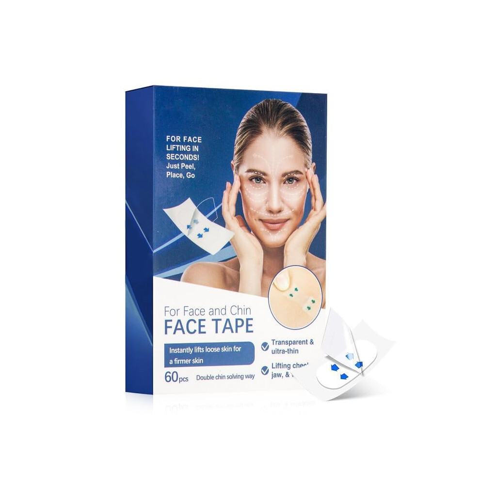 Face Lift Tape Invisible for Instant Tightening Double Chin and Jowls, Breathable Waterproof, 60PCS