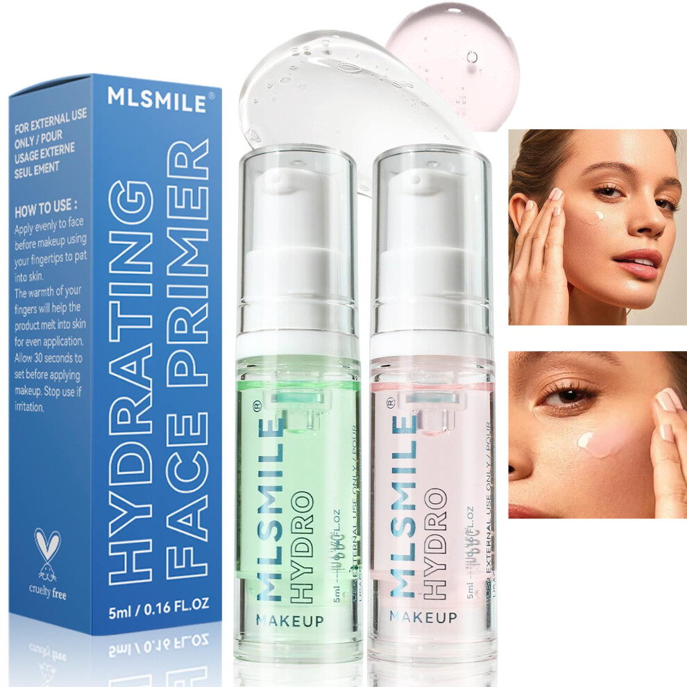 2 Pcs Hydrating Face Primer Gel for All Skin Types with Longlasting Glassy Dewy Finish 5ml
