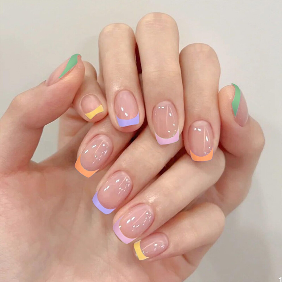 Square Nude Press On Nails French Tip Acrylic False Nails Reusable Full Cover 24pcs for Women