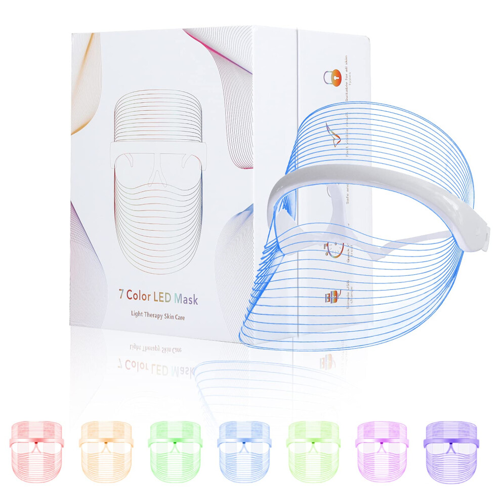 LED Face Mask Light Therapy with 7 Colors, Transparent Lightweight USB Rechargeable for Skin Care